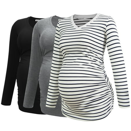 

Smallshow V Neck Long Sleeve Pregnancy Tops Shirts Maternity Clothes for Women 3-Pack