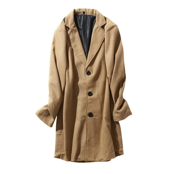 successthop Wool Blend Coat Men Plus Size Notched Lapel Jackets with Pockets Single Breasted Casual Clothes Solid Trench