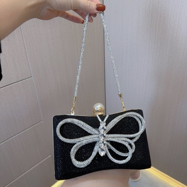 Bolso de mano con lazo, para bodas, fiestas de cumpleaños, bolsos de banquete, elegantes bolsos de banquete con incrustaciones de diamantes