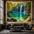 thumbnail image 6 of Cascading Waterfalls Into Crystal Pool Landscape With Emerald Forest, Serene Watercolor for Nature Lovers, Forest Wall Art, Housewarming Gift Tapestry Wall Hanging for Bedroom and Living Room, 6 of 7