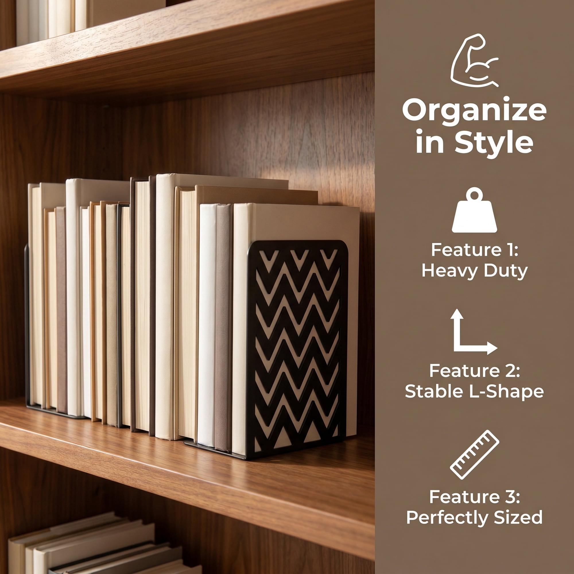 Unique Bargains Geometric Metal Bookends Decorative Book Ends for Shelves Black  Style B 4.7"x3.7"x6.7"
