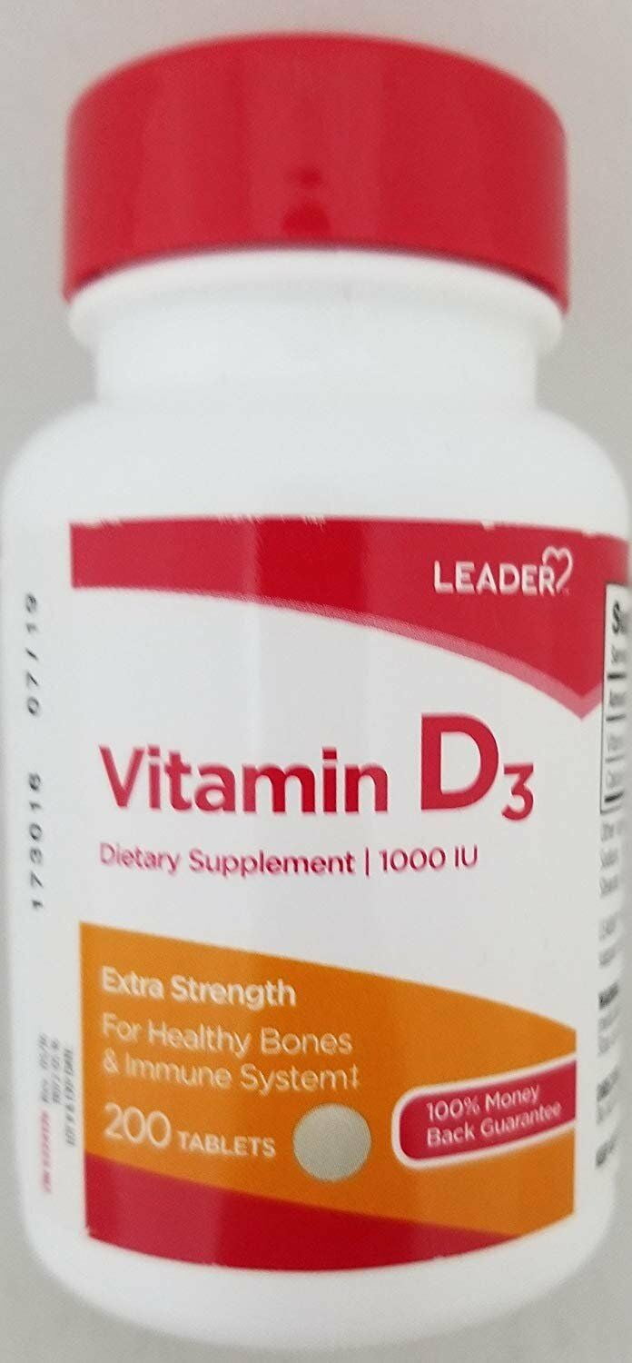 Leader Vitamin D3 1000 Extra Strength Support Healthy Bone & Immune, 200ct