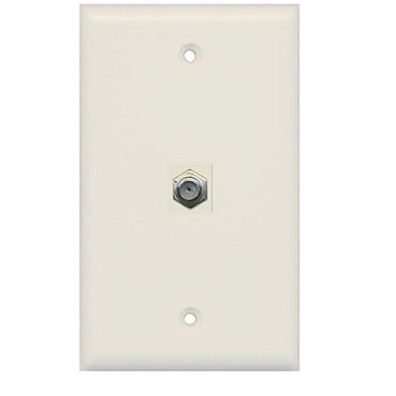 RiteAV Coax Cable TV Wall Plate 1 Gang Flat - Light Almond