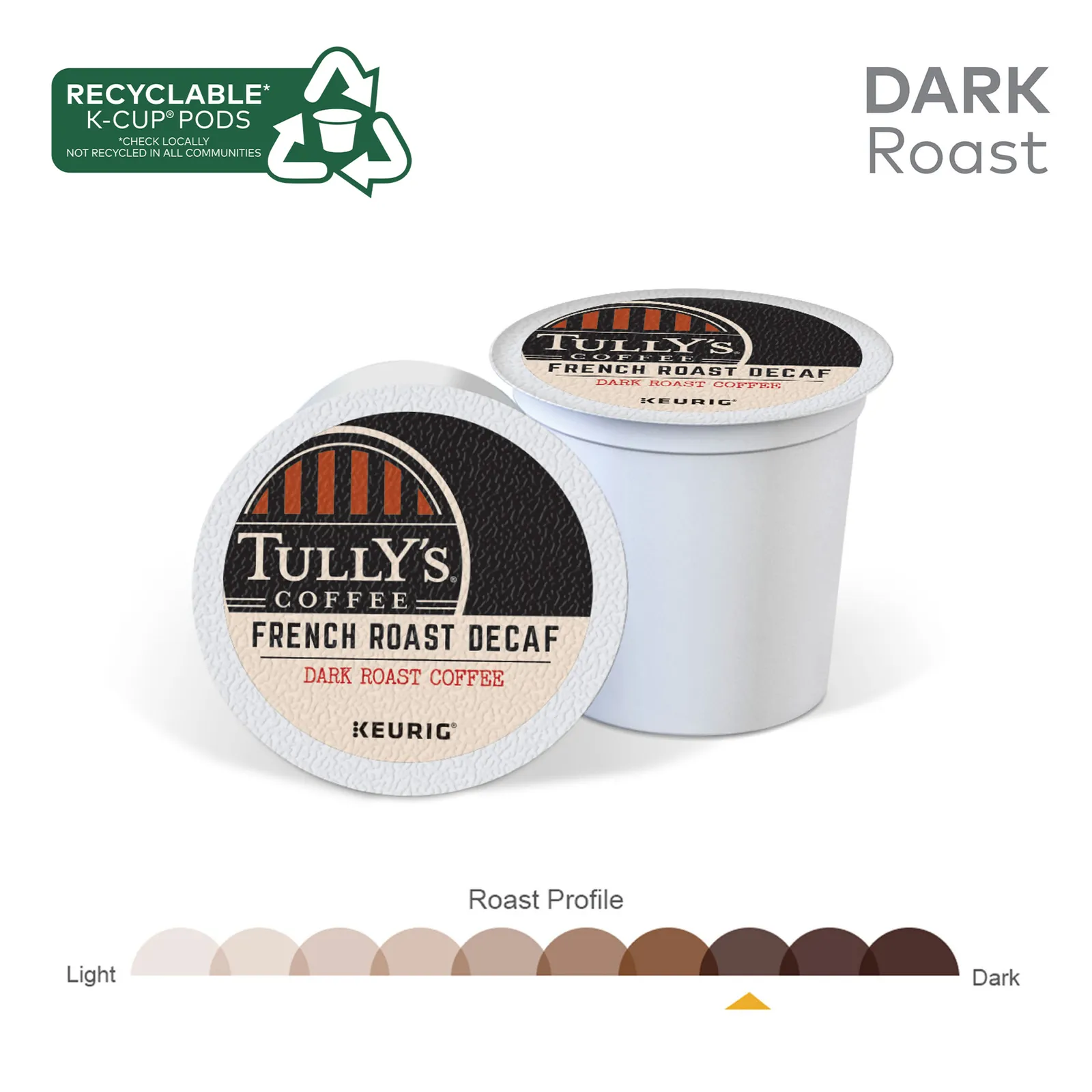 Tully's Coffee French Roast Decaf, K-Cup Pod, Dark Roast, 96 Count