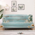 thumbnail image 4 of ZIATUBLES Elastic Futon Cover for Armless Sofa, Stretch Couch Slipcover Dustproof Machine Washable Soft Furniture Protector Sofa Bed Cover for Living Room, Daisy Wood Grain Print, 4 of 9