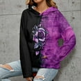 thumbnail image 2 of IROINNID Women's Long Sleeve Hoodie Mid-Length Print Loose Color Contrast Rose Tops Sweatshirts, Purple, 2 of 7