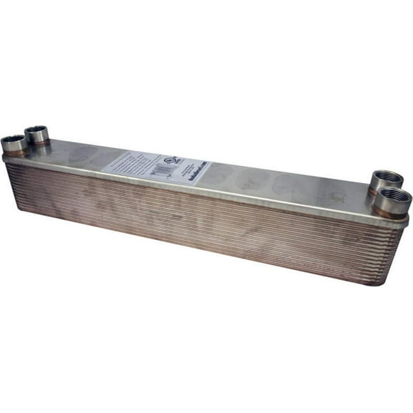 Duda Energy HX3630:F075 B3-36A 30 Plate Stainless Steel Heat Exchanger with 3/4" Female NPT Ports Copper Brazed, 3.1" Height, 2.9" Width, 18.3" Length