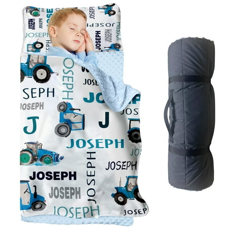 AOLOA Personalized Toddler Nap Mat – Custom Name Slumber Bag with Blue Farm Machinery Design Soft and Cozy Sleeping Bag for Kids Perfect for Daycare Preschool and Farm-Themed Naptime Adventures AOLOA Personalized Toddler Nap Mat – Custom Name Slumber Bag with Blue Farm Machinery Design Soft and Cozy Sleeping Bag for Kids Perfect for Daycare Preschool and Farm-Themed Naptime Adventures