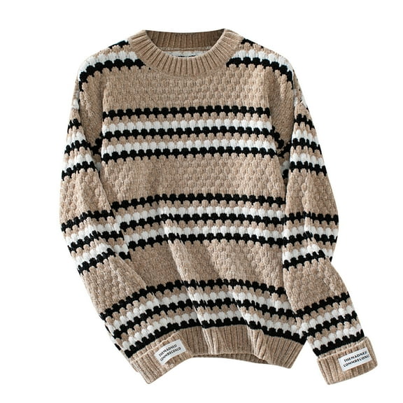 Fartey Striped Sweater for Women Y2K Color Block Cable Knit Pullover Tops Crewneck Long Sleeve Sweater 2025 Fashion Casual Fall Sweaters