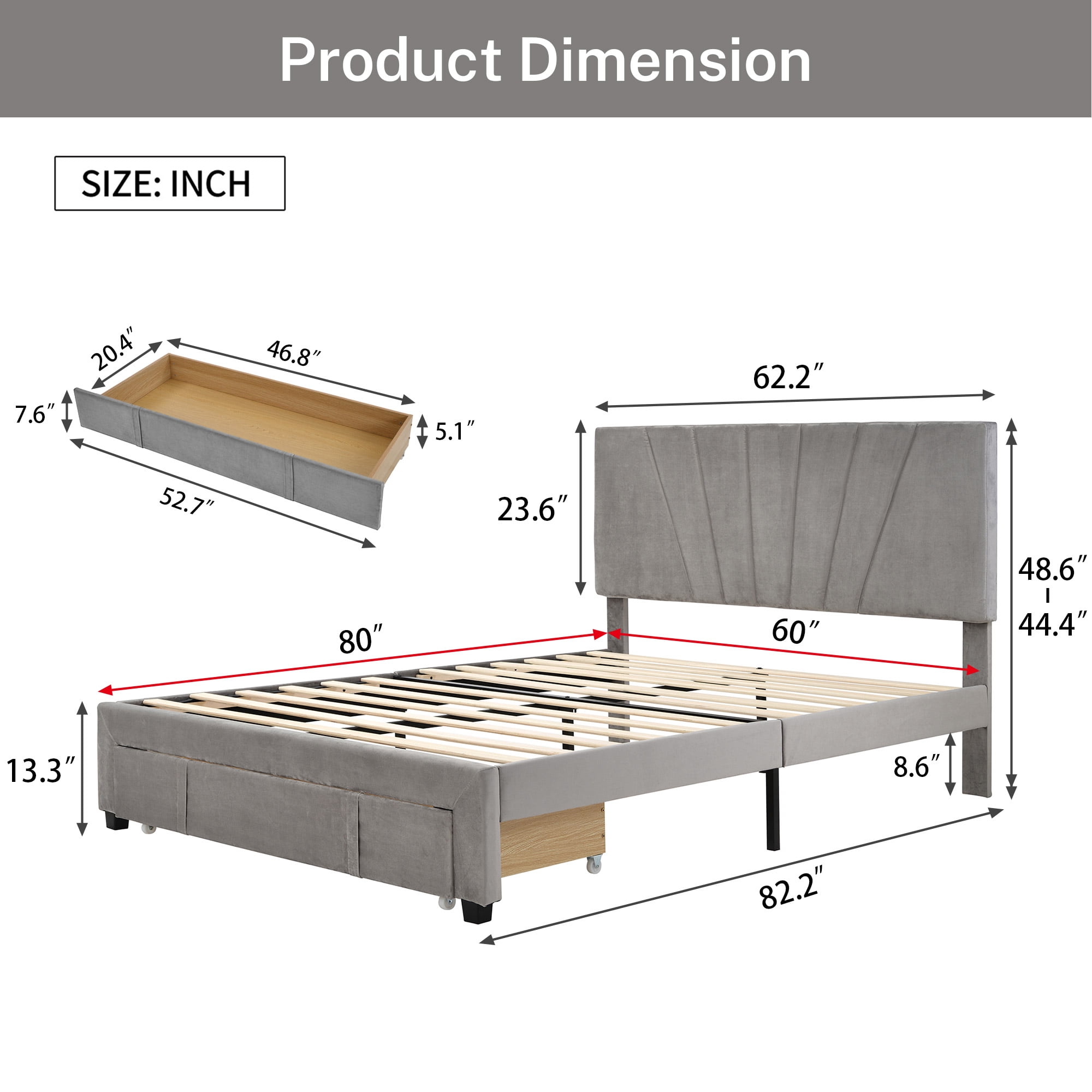 Buy Queen Bed Frame, New Upgraded Velvet Upholstered Platform Bed with