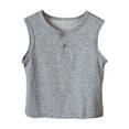 thumbnail image 2 of Girls & Boys Tank Tops Cotton Sleeveless Button Crewneck T Shirts Size 1-9 Toddlers Kids Casual Solid Pullover Going-Out Loungewear Cami Top, 2 of 4