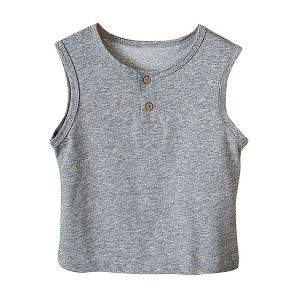 Annhoo Toddler Kids Summer Tank Tops Cotton Crew Neck Button Sleeveless Shirts Cute Solid Girls Blouses 1-9 Years
