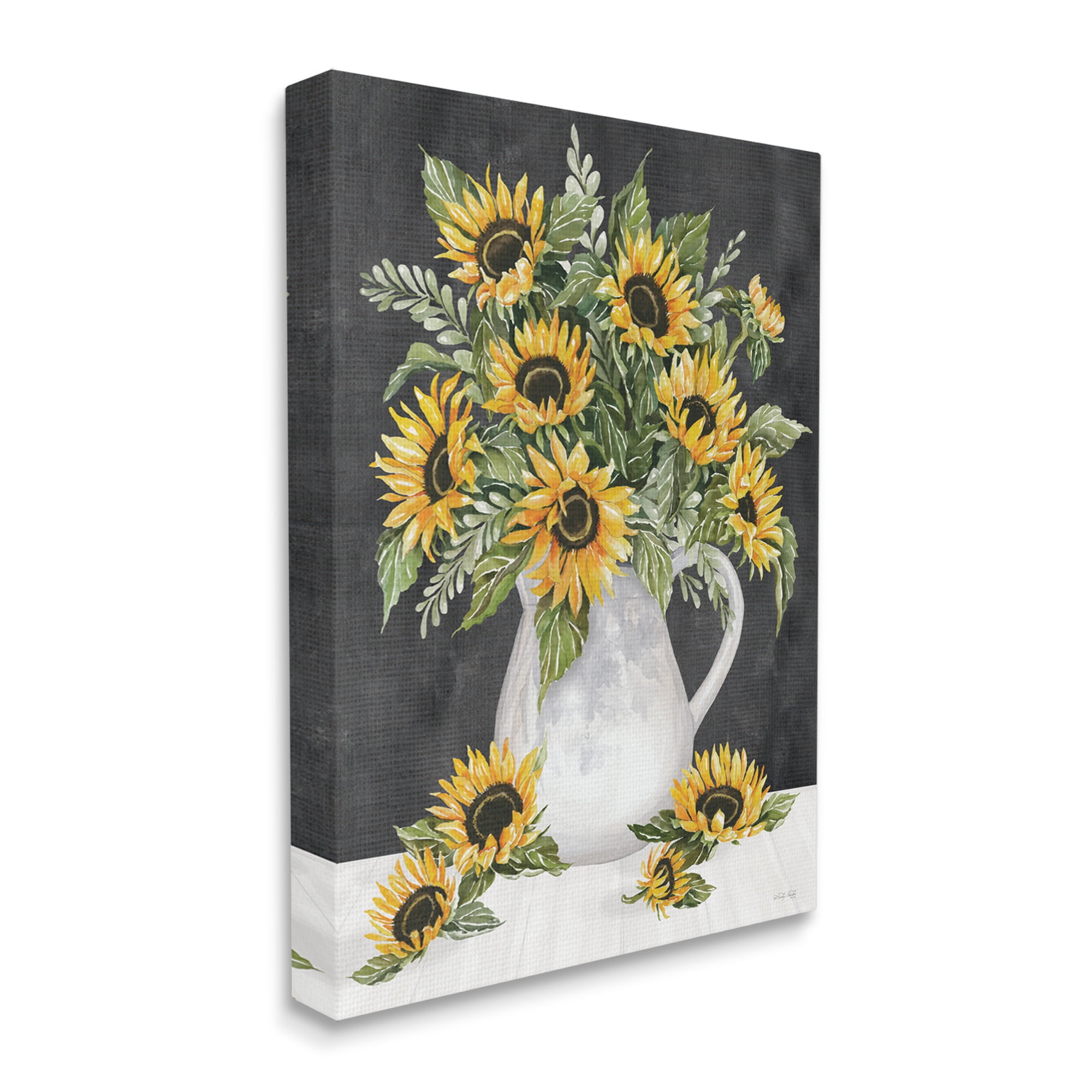 Stupell Industries Country Sunflowers Vase Blossom Petals Graphic Art Gallery Wrapped Canvas Print Wall Art, Design by Cindy Jacobs