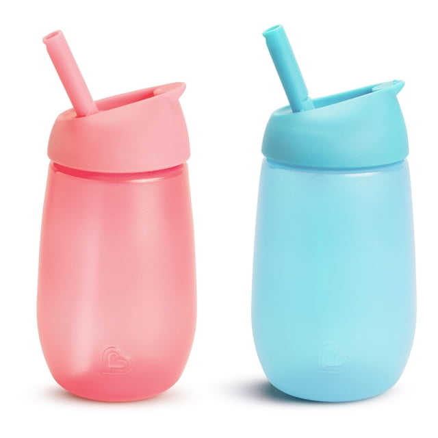 Munchkin Vaso para sorber Simple Clean para niños pequeños con pajita fácil de limpiar, 10 onzas, paquete de 2, rosa/azul Munchkin NA