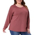 thumbnail image 2 of Women's Plus Top Long Sleeve Crew Neck Pleated Shirts Loose Fit Tunic Tops 1X Red, 2 of 6