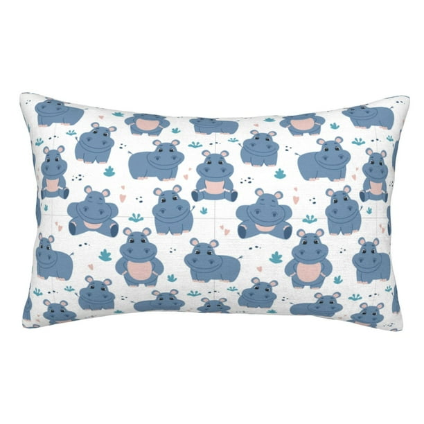 Fotbe Cute Hippos Funda de Almohada Decorativa Estilo Occidental, Lujo en Algodón, Fundas para Almohadas King, Cojín Estampado para Decoración del Hogar-14"x20"