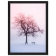 thumbnail image 1 of Winter Landscape Snow Lone Tree Bench Foggy Sunrise Photo Artwork Framed Wall Art Print A4, 1 of 4