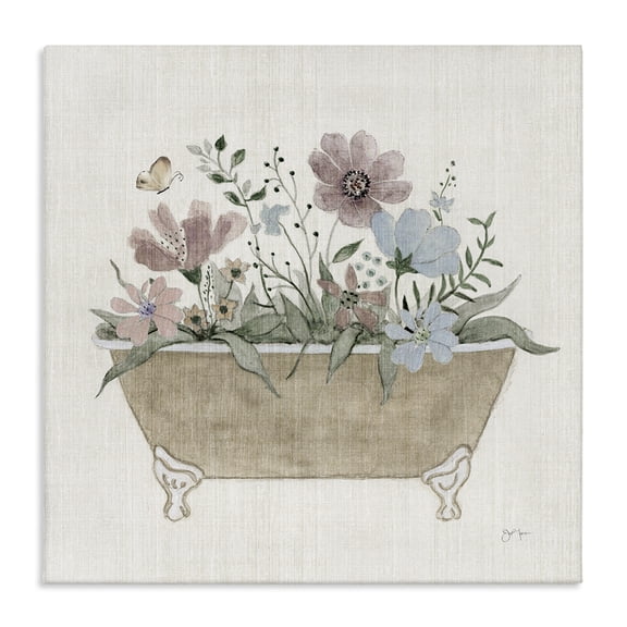 Stupell Industries Cottage Florals in Bathtub Floral Painting Wrapped Canvas Canvas Art Print Wall Art, 17 x 17