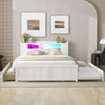thumbnail image 4 of Harper & Bright Designs Queen Size Bed Frame with Storage Headboard & Led, Wooden Platform Bed with 2 Drawers and Trundle Bed, White, 4 of 15