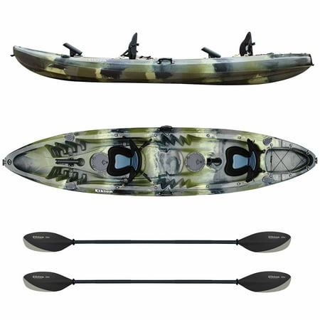 Elkton Outdoors Tandem Kayak: 12 Foot Sit On Top Fishing Kayak With Included Paddles, Rod Holders and Dry Storage (Best Dry Top For Kayaking)