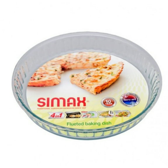 Simax Glass Pie Pan, 11 Inch Round Pie Plate, Glass Baking Dish, Shallow Cake Pan, Fluted Pie Holder, Oven Safe Tray, Borosilicate Glass