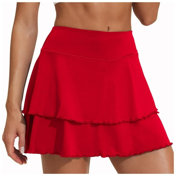2DXuixsh Shorts for Women Elegant Women's Layered Pleats Tennis Skirts for Women High Waisted Skirt with Shorts Pockets Workout Athletic Skort for Summer Sports Skirts Red Size S