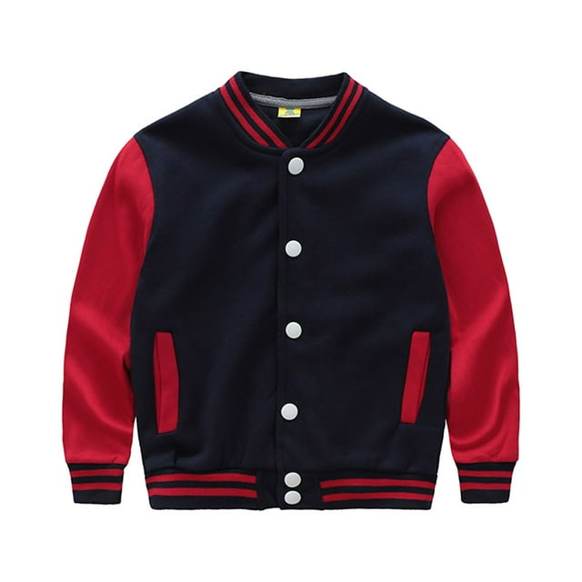 PUYAHG Veste Décontractée pour Garçons Tout-Petits Enfants Manches Longues Col Rond Bouton Coupe-Vent Baseball Coupe Décontractée Marine, 9-12 Ans