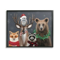 Stupell Industries Winter Woodland Animals Holiday Painting Black Framed Art Print Wall Art, 14 x 11