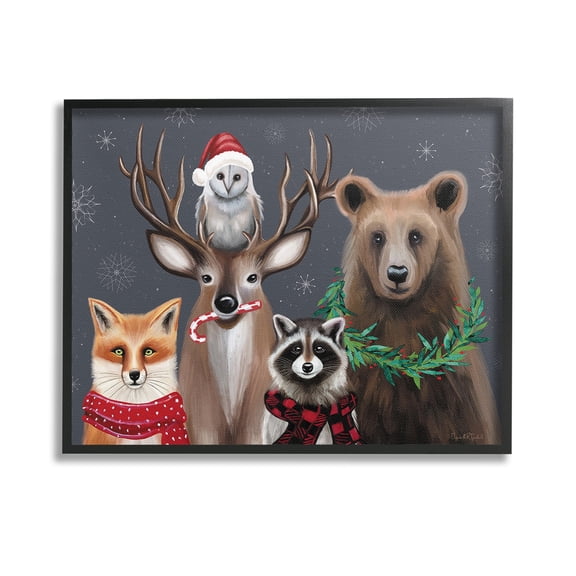 Stupell Industries Winter Woodland Animals Holiday Painting Black Framed Art Print Wall Art, 14 x 11