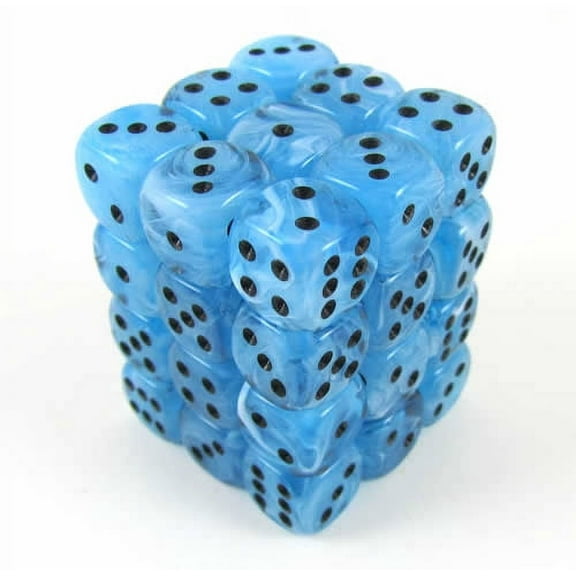 Swirl Ice Blue Dice with Black Pips D6 12mm (1/2in) Pack of 36 Koplow Games