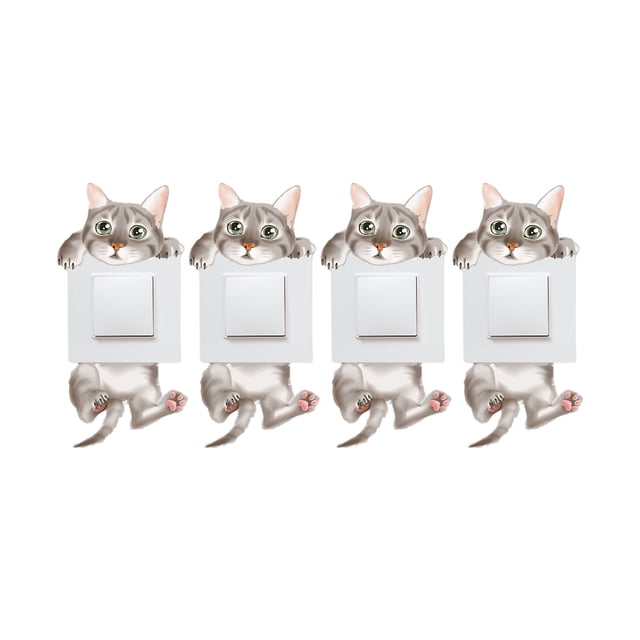 Pegatinas de interruptor extraíbles, 4 piezas de pegatinas de pared con dibujos de gatos bonitos, calcomanías decorativas para interruptores de luz, pegatinas artísticas de decoración familiar para