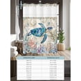 thumbnail image 6 of No Hook Cloth Fabric Shower Curtain with Snap in Liner, Teal Sea Turtle Coastal Waterproof Shower Curtains Set with See Through Top Window, Retro Ocean Summer Beach Coral Bath Curtains Shower 48"x72", 6 of 6