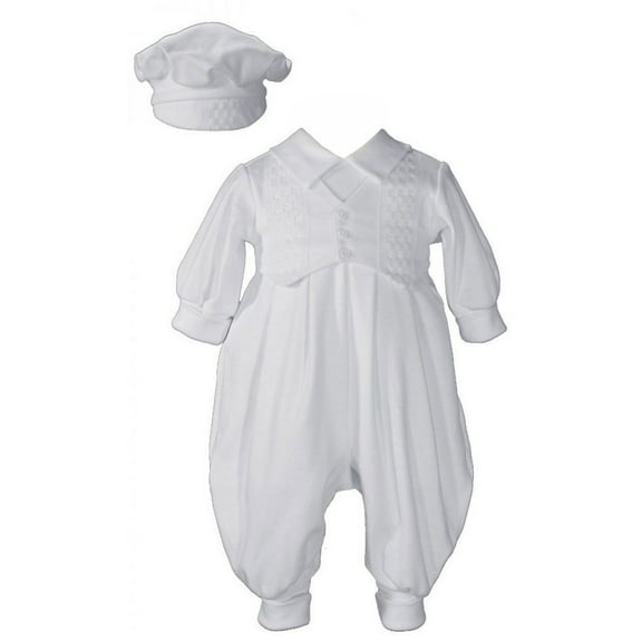 Baby Boys White Cotton Long Sleeves Hat Christening Coverall