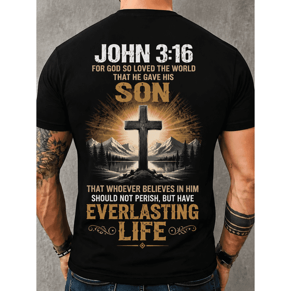 Christian Jesus T-Shirt for Men John 3:16 Bible Verse Cross Graphic Tee – Religious Inspirational Faith Gift Shirt