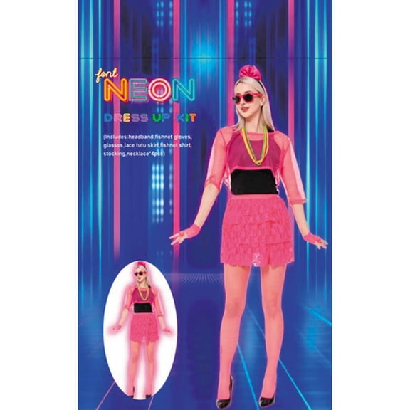 Morris Costumes Women's 80s Neon Pink Outfit Halloween Costume Accessories 11pc - Pink Medium