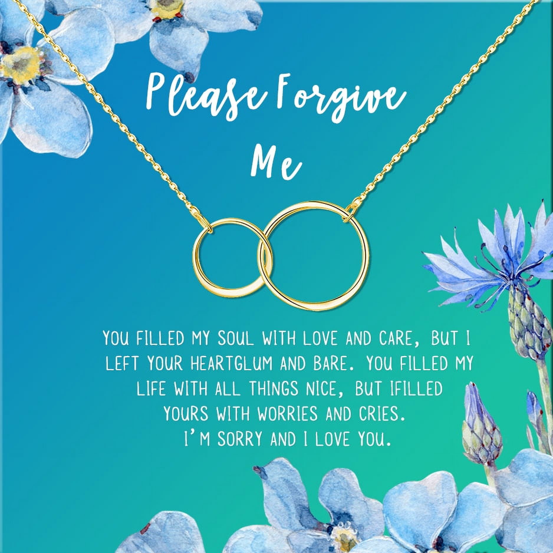 Anavia Forgiveness Gift for Girlfriend, Please Forgive Me Card Necklace, Apology Card, ask for forgiveness Necklace Jewelry Card Gift-[Gold Infinity Double Ring, Bright Blue Gift Card]