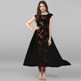 thumbnail image 3 of Janasya Indian Round Neck Cap Sleeve Gold Print Black Poly Crepe Kurta For Women, 3 of 8