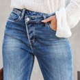 thumbnail image 4 of Women's High Waisted Bell Bottom Jeans Flare Drawstring Wide Leg Retro Bootcut Stretch Boyfriend Baggy Denim Pants, 4 of 6