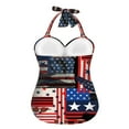 thumbnail image 2 of FKELYI Vintage USA Flag Print Halter Swimwear for Women One Piece Bikini Swimsuits with 2 Pcs Soft Pad Tummy Control Bathing Suits Monokini Summer Beachwear for Ladies Vacation, S, 2 of 6