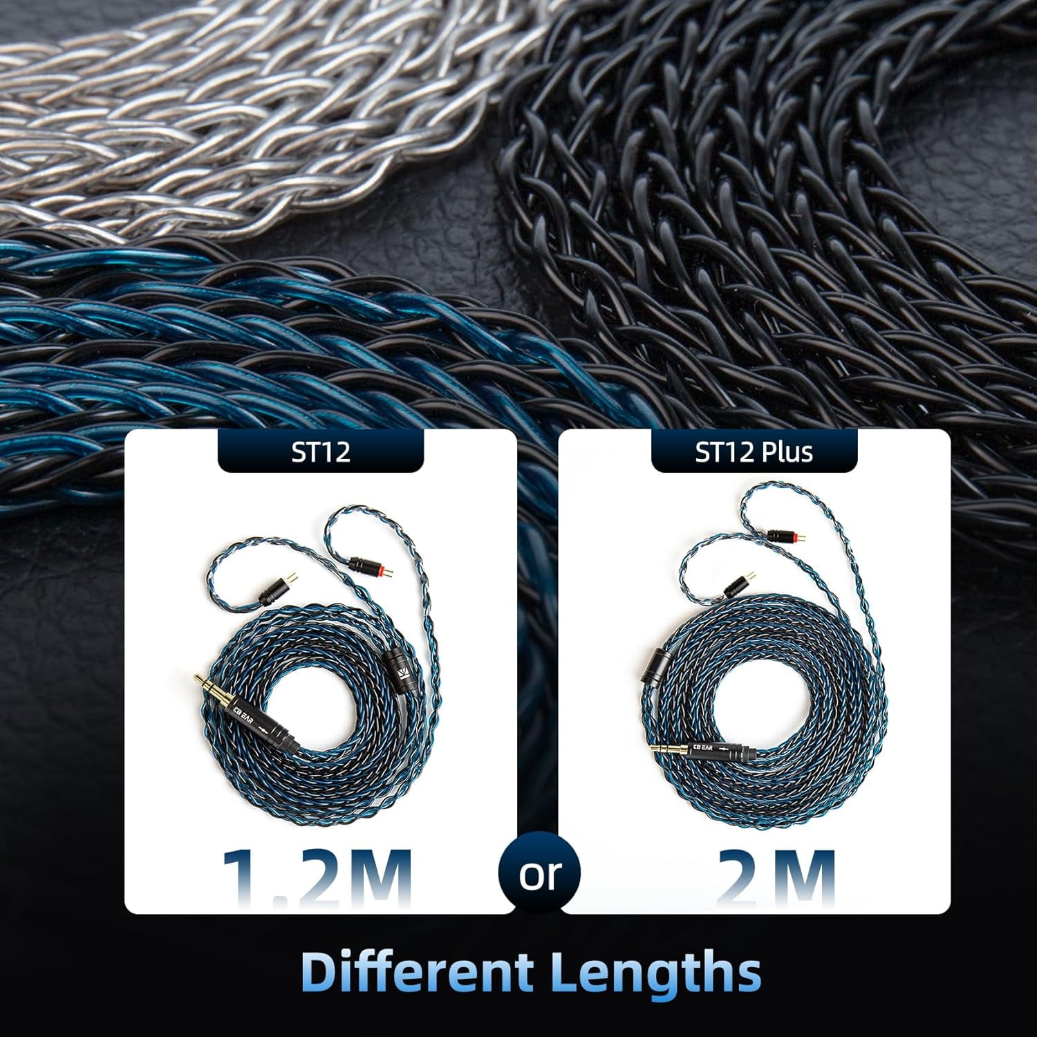 1.2 Meter 2 Pins In Ear Monitor Cable CCA CRA IEM Extension Headphone Cable Cords For EDX PRO/Castor/KZ ZS10 PRO/ZAR/ZAX/ZAS/AS16/ZSNPRO, CCZ 4N OFC Silver-Plated Wire (Inky, 2Pins, 3.5mm Plug - View #5