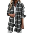 thumbnail image 2 of IROINID Veste Courte Décontractée pour Femmes Col Rabattu Surchemise à Carreaux Manches Longues, Gris, 2 of 5