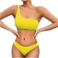 thumbnail image 2 of Babysbule Women's Bikini Sets Swimsuit Summer Solid Color Swimwear Two-piece Slim One Shoulder Swimsuit Bikini Straped Bathing Suit, 2 of 4