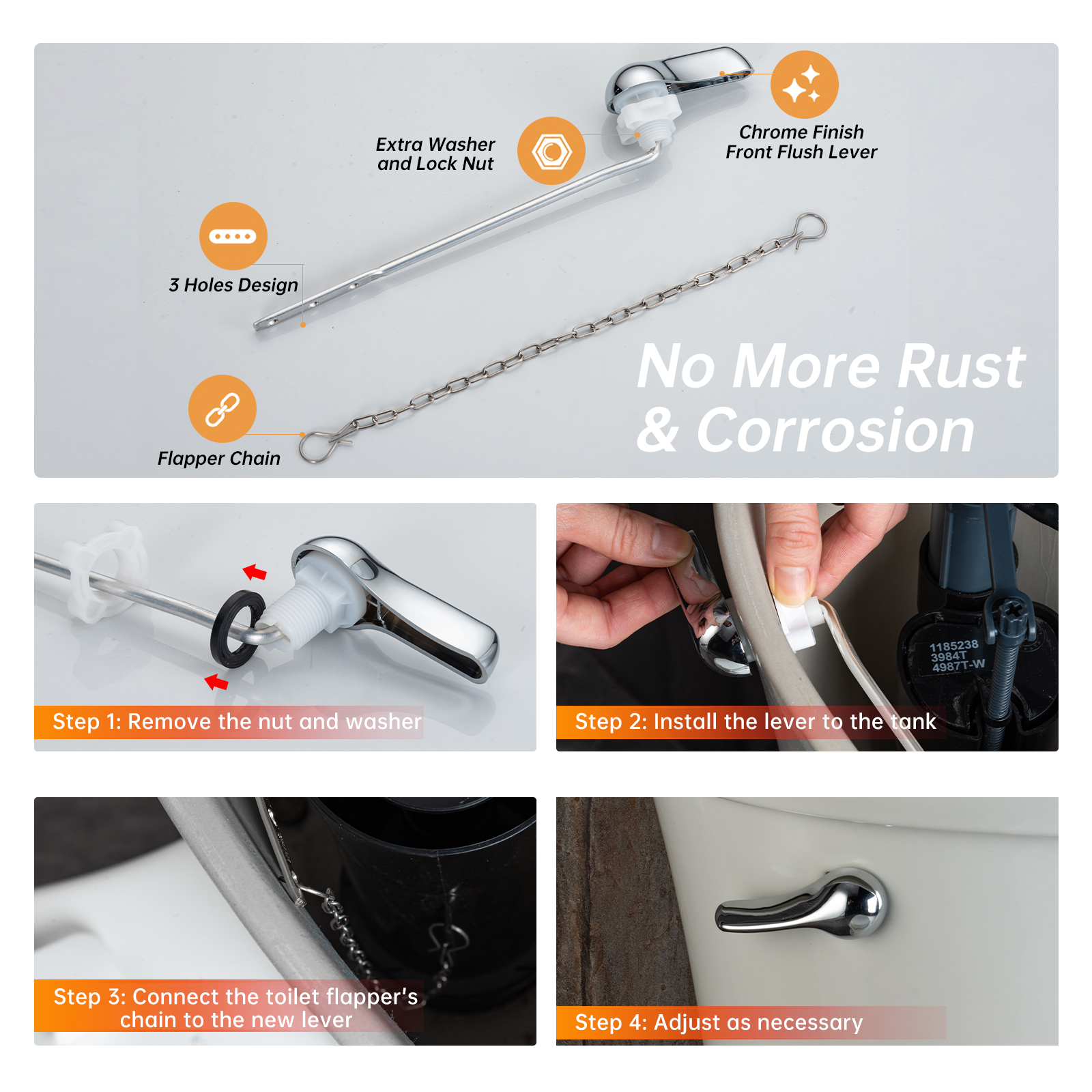 JoyRain Toilet Repair Kit with Stainless Steel Chain photo 7