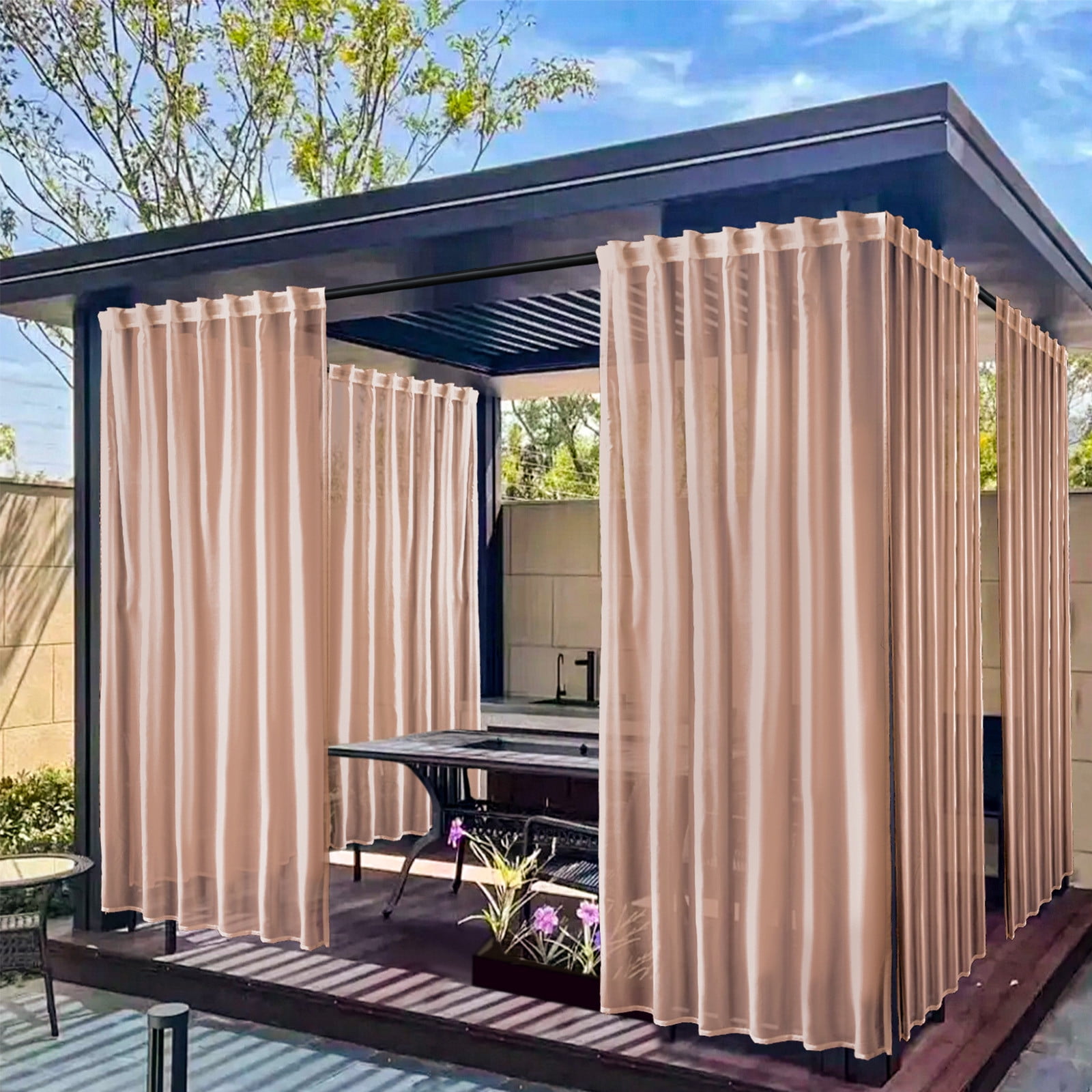 Bxaolu Waterproof Outdoor Curtains for Patio, Light Filtering Opacity Weatherproof Grommet Outside Curtains for Porch, Pergola, Cabana, 1 Panel, 52W x 84L inch, Khaki