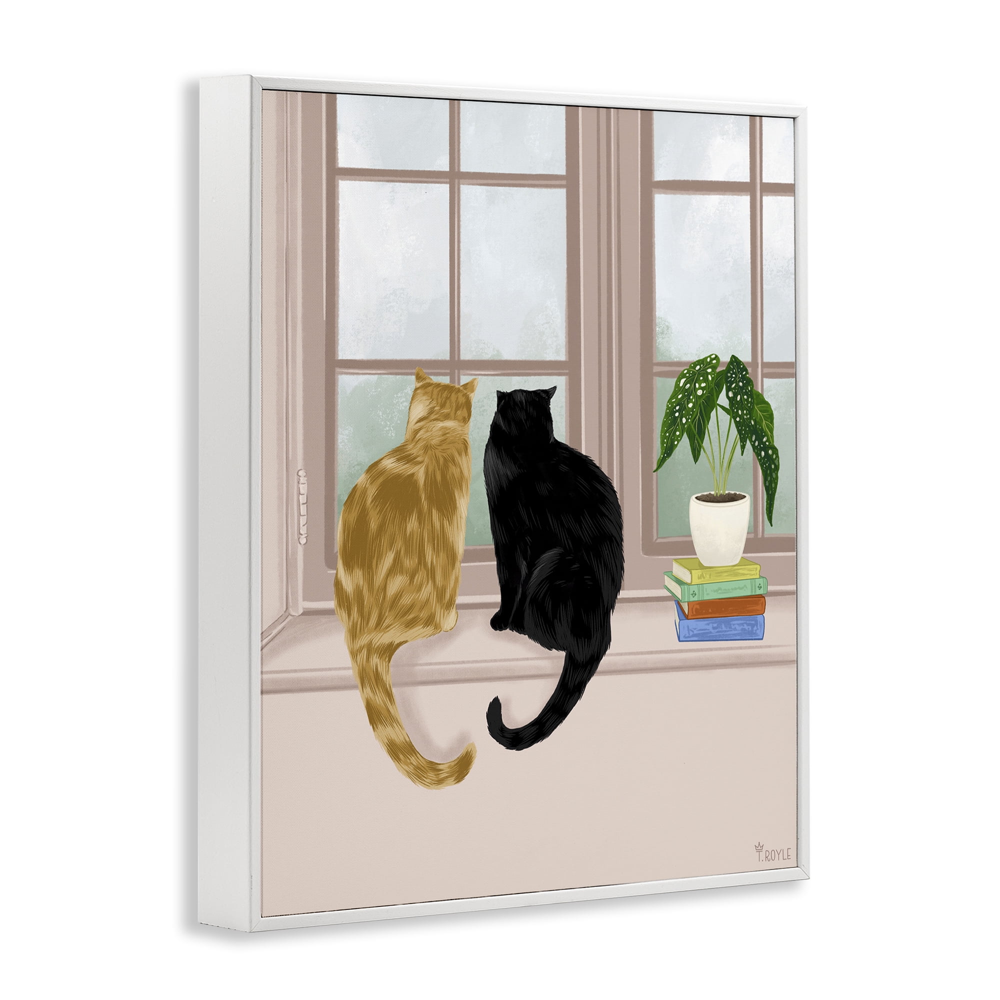 Stupell Industries Cat Pair in Windowsill Animals & Insects Painting White Framed Art Print Wall Art, 16 x 20