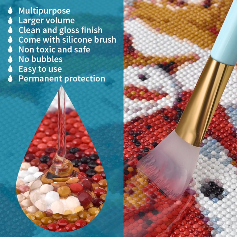 Diamond Painting Sealer 240 ml/8 oz with Silicone Brush, 5D Diamond Art Sealer Permanent Hold Shine Effect for Protect Diamond Painting and Puzzle