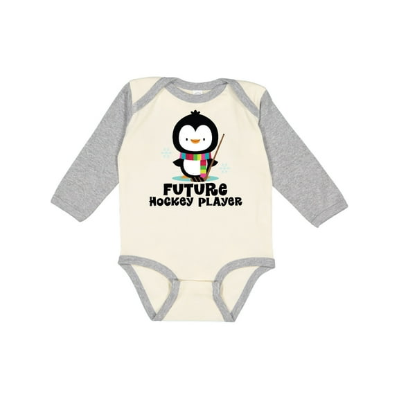 Inktastic Future Hockey Player Penguin Boys or Girls Long Sleeve Baby Bodysuit