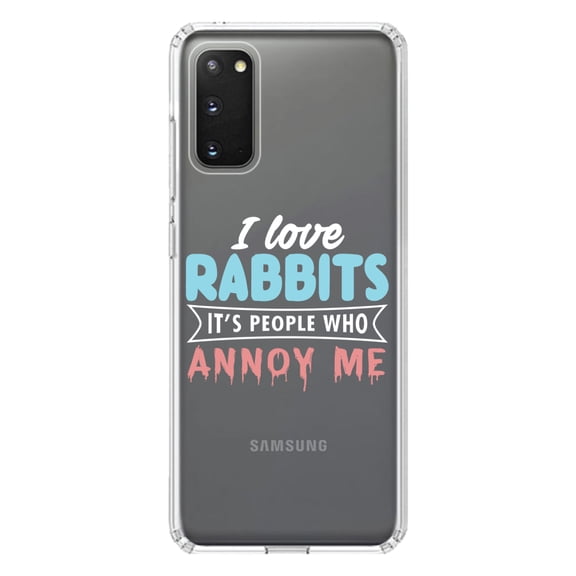 DistinctInk Clear Shockproof Hybrid Case for Galaxy S20 PLUS / 5G (6.7" Screen) - TPU Bumper Acrylic Back Tempered Glass Screen Protector - Love Rabbits - People Annoy Me