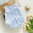 thumbnail image 2 of THDHVS Newborn Casual Outfits,Summer Onesies Jumpsuit for Newborn ,Fashion Kid's Plaid Sleeveless Jumpsuit Baby Summer Breathable Bag Fart Jacket Blue 3-6 Months, 2 of 6
