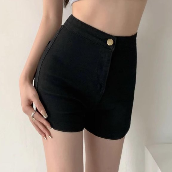 YOIAVAIOY Jeans Shorts Womens High Waisted Stretchy Fashion Butt-Lifting Hot Denim Shorts Black M